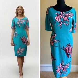 Maria Grazia Severi Green Floral Sheath pencil Midi Dress NWOT size 50 (14/16)